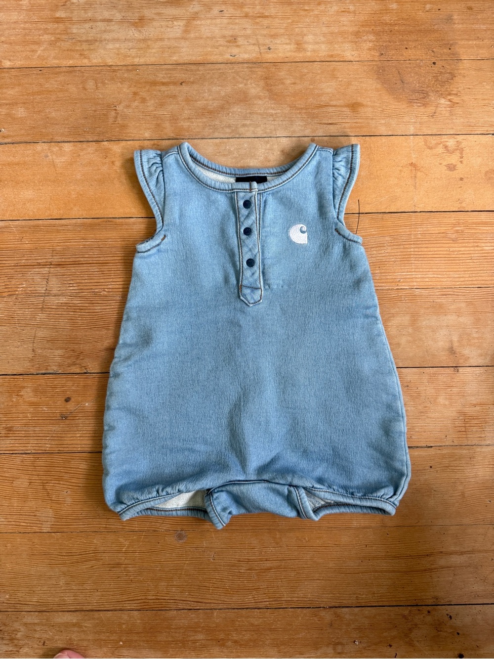 Carhartt Soft Denim Romper with Ruffle Sleeve - 6 mo